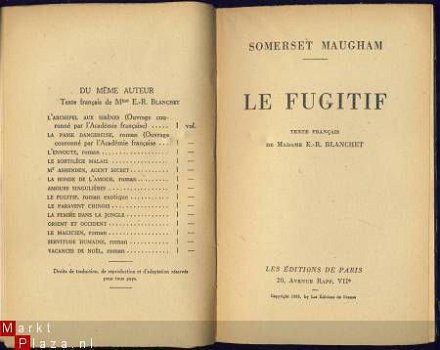 SOMERSET MAUGHAM**LE FUGITIVE**1947*ED. DE PARIS - 2