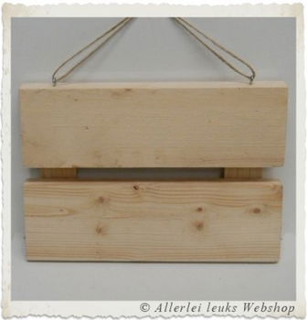 Houten wandbord 2-lats vuren 30x21cm (incl. touw en oogjes) - 2