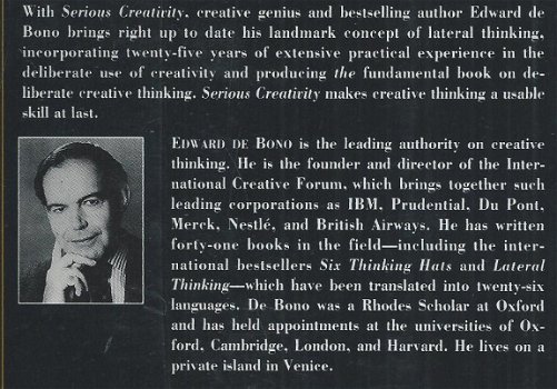 EDWARD DE BONO**SERIOUS CREATIVITY**HARDCOVER**PLASTIFIED**BLAUWE BETITELING - 3