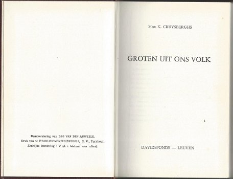 MGR K. CRUYSBERGS***GROTEN UIT ONS VOLK.***DONKERBRUINE KARTONNEN DAVIDSFONDSER.** - 1