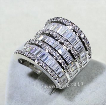 Zware ring mt 18 sterling zilver, bomvol zuivere kristalstenen die lijken op diamanten - 5