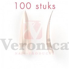 Stiletto nagel tips, NATURAL met opzetstuk, 100 stuks