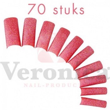 Glitter nageltips ROOD, 70 stuks - 1