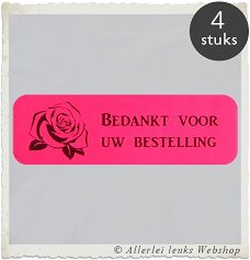 Stickers roze fuchsia bedankt voor uw bestelling 9x3cm (per 4 stuks)