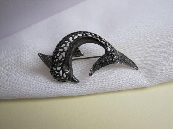 Zilveren broche antieke dolfijn 4.1x3.2 cm - Afbeelding 2