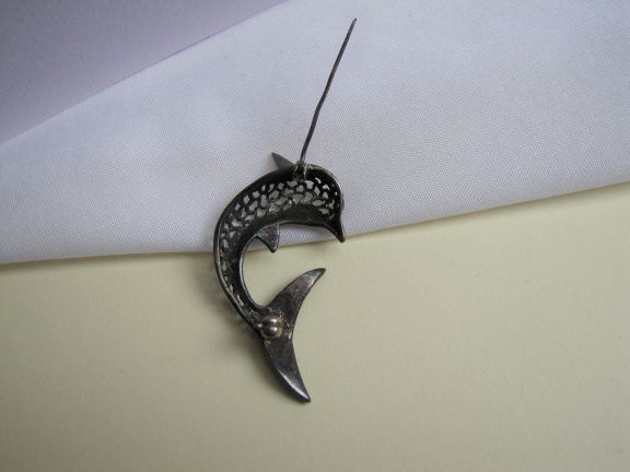 Zilveren broche antieke dolfijn 4.1x3.2 cm - Afbeelding 3