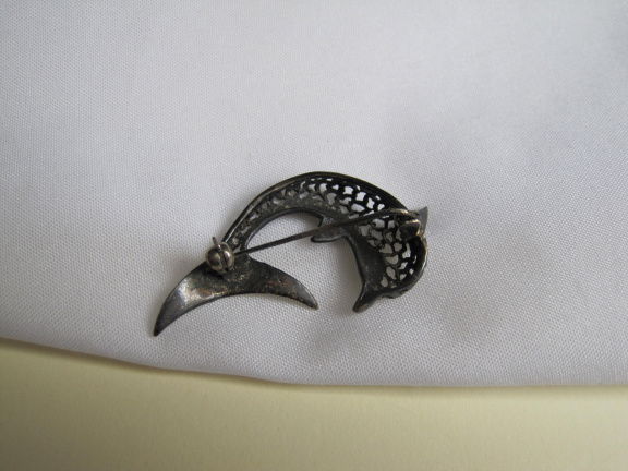 Zilveren broche antieke dolfijn 4.1x3.2 cm - Afbeelding 7