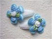 Effen satijnen bloem ~ 3,5 cm ~ Licht blauw - 4 - Thumbnail