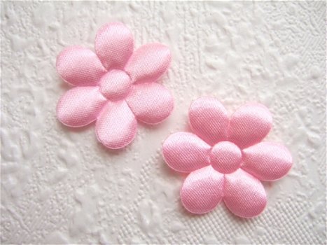 Satijnen effen bloemetje ~ 3 cm ~ Roze - 1
