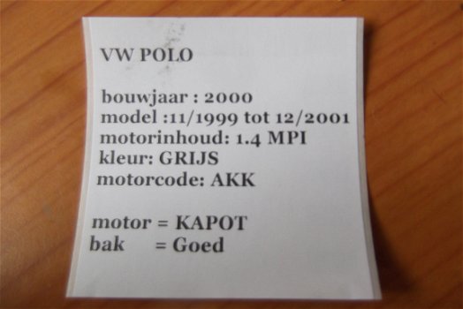 VW Polo (6N2) 1.4 MPI 2000 Onderdelen en Plaatwerk (Grijs) - 7