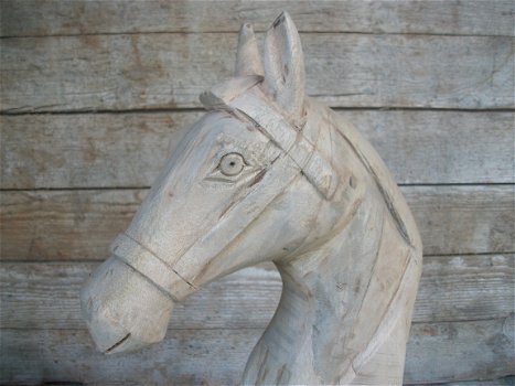 Houten paardenhoofd op staander landelijke decoratie - 4
