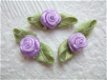 Mooi satijnen roosje met blad ~ 10 mm ~ Lila paars - 1 - Thumbnail