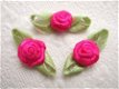 Mooi satijnen roosje met blad ~ 10 mm ~ Fuchsia roze - 1 - Thumbnail