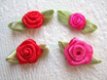 Mooi satijnen roosje met blad ~ 10 mm ~ Neon roze - 6 - Thumbnail