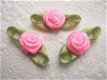 Mooi satijnen roosje met blad ~ 10 mm ~ Roze - 1 - Thumbnail