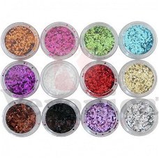 12x HEXAGON glitter poeder