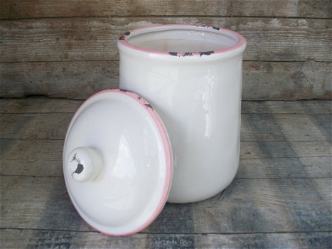 Aardewerken pot met deksel in roze of blauw vintage - 1