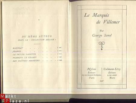 GEORGE SAND**LE MARQUIS DE VILLEMER**1928**NELSON*CALMANN*LE - 2