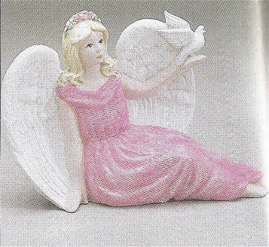 Vredes-engel met duif van wit keramiek biscuit - 2
