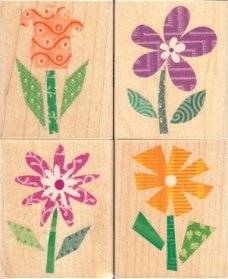 SALE NIEUW Set van 4 houten stempels Fabric Flowers van Hero Arts.