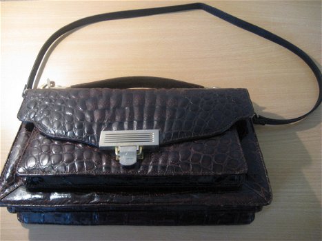 Antiek - Art Deco - uitstekende slangenleren handtas met koperen sluiting... - 1
