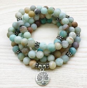 Amazoniet mala ketting of armband met Levensboom bedel - 1