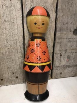Vintage wooden doll, Salvo Made in USSR, Russian, painted houten pop - 1