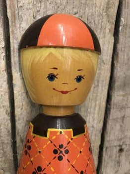 Vintage wooden doll, Salvo Made in USSR, Russian, painted houten pop - 2