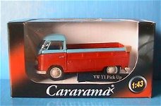 1:43 Cararama Volkswagen T1 pickup blauw-rood classic VW open bak lichte bestelwagen