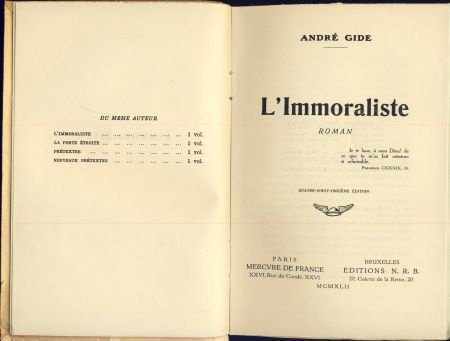 ANDRE GIDE**L'IMMORALISTE**MERCURE DE FRANCE+EDITIONS N.R.B. - 2