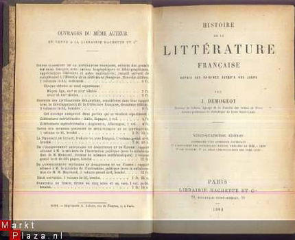 J. DEMOGEOT**HISTOIRE DE LA LITTERATURE FRANCAISE**HACHETTE - 1