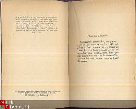 ALBERT CAMUS**NOCES*LES ESSAIS XXXIX **NRF GALLIMARD** - 3