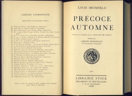 LOUIS BROMFIELD**PRECOCE AUTOMNE**HARDCOVER STOCK**WAILLY - 2