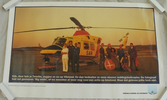 Poster / Affiche, Helikopter, SAR Agusta Bell 412 SP, KLu, afm.: 63x39cm, jaren'90.(Nr.1) - 1