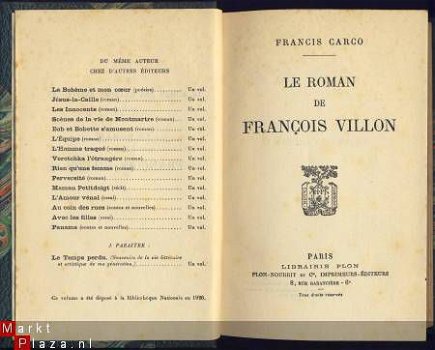 FRANCIS CARCO**LE ROMAN DE FRANCOIS VILLON**HARDCOVER PLON!! - 1