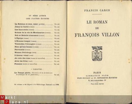 FRANCIS CARCO**LE ROMAN DE FRANCOIS VILLON**SOFTCOVER PLON!! - 2