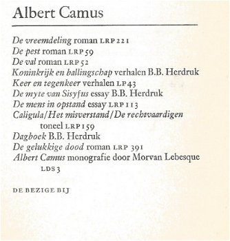 ALBERT CAMUS**DE VREEMDELING**VERTALING VAN **L' ETRANGER** DOOR ADRIAAN MORRIËN**1972 DE BEZIGE BIJ - 5