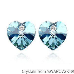 oorbellen hart crystal 925 zilver swarovski blauw kristal facet 1001 oorbellen - 1