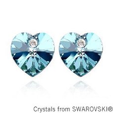 oorbellen hart  crystal 925 zilver swarovski blauw kristal facet 1001 oorbellen