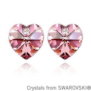 oorbellen donker roze crystal 925 zilver swarovski hart kristal facet 1001 oorbellen - 1