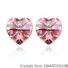 oorbellen donker roze crystal 925 zilver swarovski hart kristal facet 1001 oorbellen