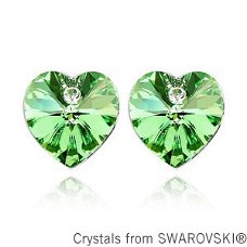 oorbellen groen crystal 925 zilver swarovski hart kristal facet 1001 oorbellen