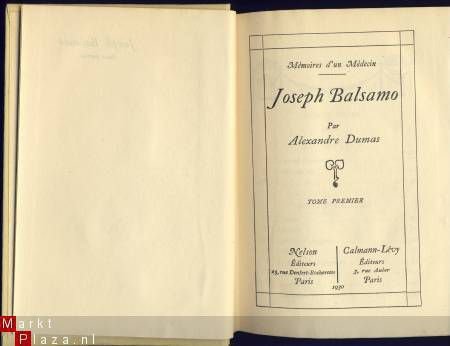 ALEXANDRE DUMAS**JOSEPH BALSAMO*MEMOIRES D'UN MEDECIN*NELSON - 2