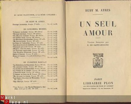 RUBY M. AYRES**UN SEUL AMOUR**LIBRAIRIE PLON SOFTCOVER - 2