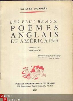 RENE LALOU**LES PLUS BEAUX POEMES ANGLAIS ET AMERICAINS**P.U - 2