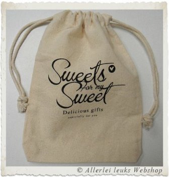 Stoffen zakje jute met tekst sweets 15x20cm inpakken verpakken - 3