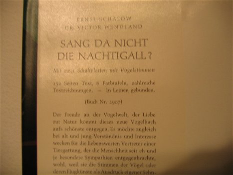 Sang da nicht die Nachtegall, ein Schallplatten-Vogelbuch , Ernst Schalow, Dr. Victor Wendland. - 2