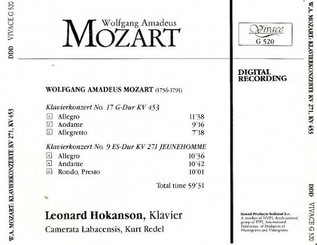 Mozart - klavierkonzerte - Leonard Hokanson - 1