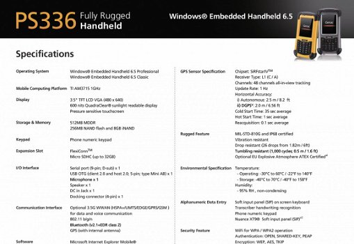 Fully Rugged Handheld Getac PS336 Basic USB RS232 BT WLAN alfa GPS USB geel ENGLISH P1A6AWD1YAXX - 4
