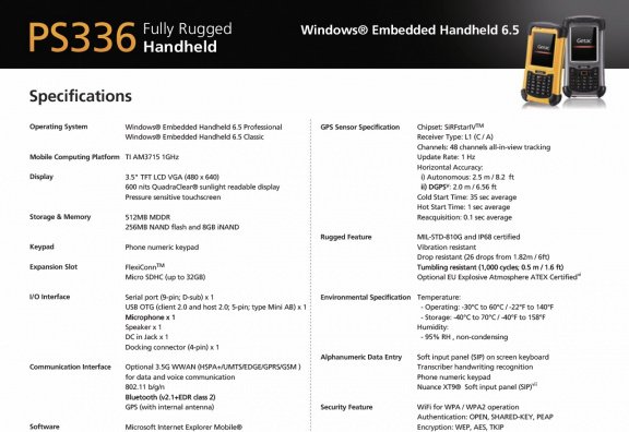 Fully Rugged Handheld Getac PS336 Basic USB RS232 BT WLAN alfa GPS USB geel FRANCE P1A6AWD3YAXX - Afbeelding 4